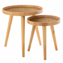 Lot de 2 tables gigognes trépied 54cm naturel - Marron - Aspect bois - Meuble de salon