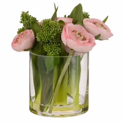 Composition Florale Renoncule Vase 21cm Rose