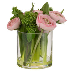 Composition Florale Renoncule Vase 21cm Rose