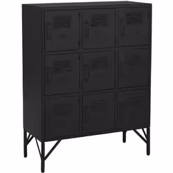 Armoire Métal Noir - J-LINE - 9 Portes - Industriel - Chambre Adulte