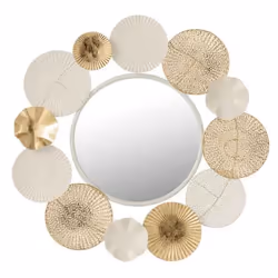 Miroir Mural Déco Cercles Ronds 67cm Blanc & Or