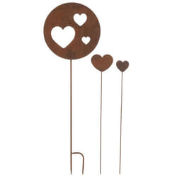 Lot de 3 Décorations de Jardin Cœur 100cm Marron Rouille