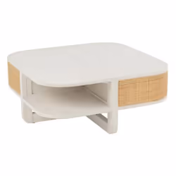 Table Basse en Rotin Molly 85cm Blanc & Beige