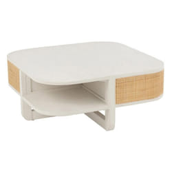 Table Basse en Rotin Molly 85cm Blanc & Beige