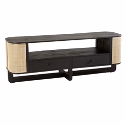 Meuble TV en Rotin Molly 140cm Noir & Beige
