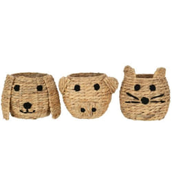 PANIER Set de 3 Décoration Chien Chat Cochon couleur Naturel de 19x18x18cm