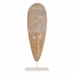 Statuette Déco Masque sur Pied 64cm Blanc & Beige