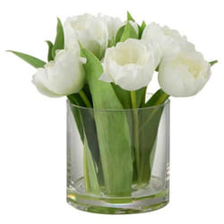 Fleur Artificielle & Vase Tulipes 22cm Blanc