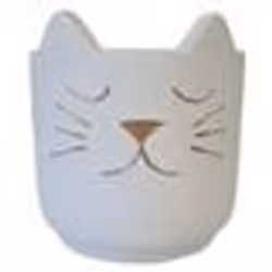 Cache Pot de Fleurs - J-LINE - Chat Blanc - Ciment - Hauteur 17 cm - Diamètre 19 cm