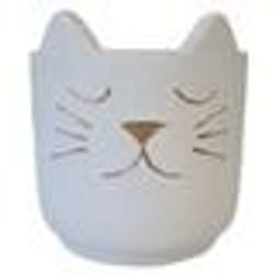 Cache Pot de Fleurs - J-LINE - Chat Blanc - Ciment - Hauteur 17 cm - Diamètre 19 cm