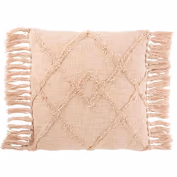 Coussin Déco Franges Losange 50x50cm Rose