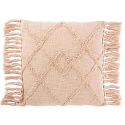 Coussin Déco Franges Losange 50x50cm Rose