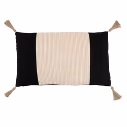 Coussin Déco Tissage 30x50cm Noir & Beige