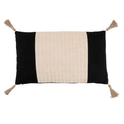 Coussin Déco Tissage 30x50cm Noir & Beige