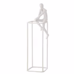 Statuette Déco Figurine Pensive sur Cube 36cm Blanc