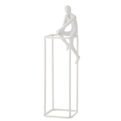 Statuette Déco Figurine Pensive sur Cube 36cm Blanc