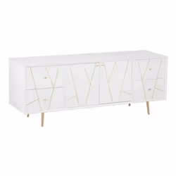 Buffet 4 Tiroirs & 2 Portes remina 150cm Blanc & Or