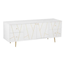 Buffet 4 Tiroirs & 2 Portes remina 150cm Blanc & Or