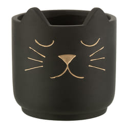 Cache pot noir avec visage de chat de couleur or
