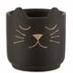 Cache pot noir avec visage de chat de couleur or 16 cmx16.5 cm