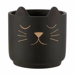 Cache-Pot en Céramique Chat 20cm Noir & Or