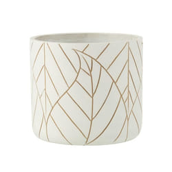 Cache pot en céramique blanc et or - J-LINE - Hauteur 17 cm - Diamètre 19 cm