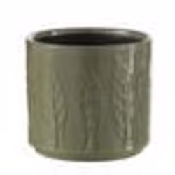 Cache pot - J-LINE - feuillage vert - céramique - H13cm - D14cm