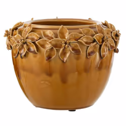 Cache-Pot en Céramique Fleur Design 21cm Ocre