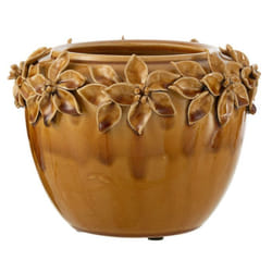 Cache-Pot en Céramique Fleur Design 21cm Ocre