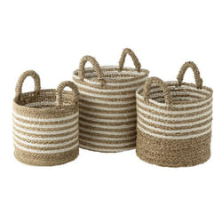 Set de paniers - J-LINE - Raphia - Brun et Blanc - L 42 cm x L/P 42 cm x H 45 cm