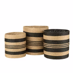 Paniers en jonc noir - J-LINE - Set de 3 - Dimensions 40x40x40cm - Décoration