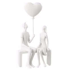 Statuette Déco Couple Assis Ballon 23cm Blanc