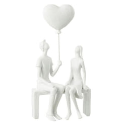 Statuette Déco Couple Assis Ballon 23cm Blanc