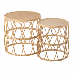 Lot de 2 Tables Gigognes en Rotin Vague 50cm Naturel