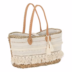 Sac de Plage Dentelle 49cm Blanc & Naturel