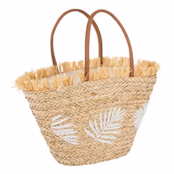 Sac de Plage Feuille 56cm Naturel & Blanc