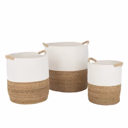 Set 3 paniers ronds anses - J-LINE - Paille Osier Fibre naturelle - Blanc - Accessoire de rangement