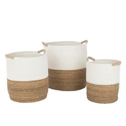 Set 3 paniers ronds anses - J-LINE - Paille Osier Fibre naturelle - Blanc - Accessoire de rangement
