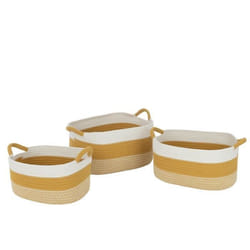 Set 3 paniers rectangles - J-LINE - Accessoire de rangement - Orange - Blanc - Paille - Osier - Fibre naturelle