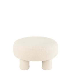 J-Line Pouf Rond Teddy Pieds Bouclé Blanc