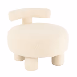 J-Line Pouf Rond Dossier Bouclé Blanc