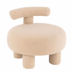 J-Line Pouf Rond Dossier Bouclé Chaud Beige