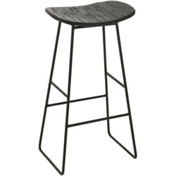 J-line - Tabouret rectangulaire en teck recyclé Noir 40 cm
