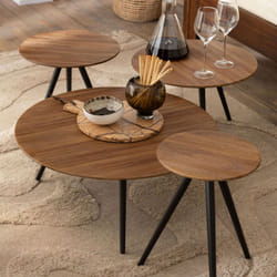 J-Line Set De 4 Tables Rondes Teck Recycle Naturel