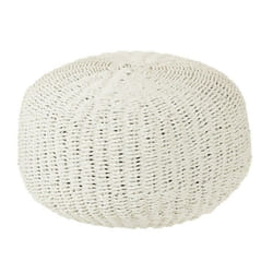 Pouf Rond à Rayure Tissage 50cm Blanc