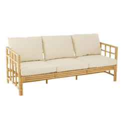 J-Line Sofa Elise+Coussin 3 Personnes Rotin/Textile Naturel/Blanc