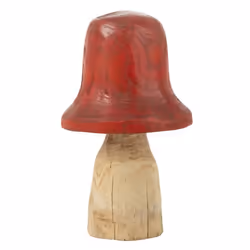Champignon Déco en Bois Cloche 42cm Naturel & Rouge