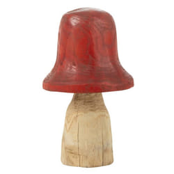 Champignon Déco en Bois Cloche 42cm Naturel & Rouge