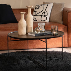 J-Line Table Rond Fer/Bois De Manguier Brun/Noir