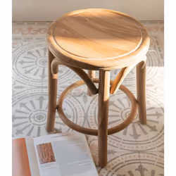 Tabouret rond 34x34x50 cm en bois de teck naturel